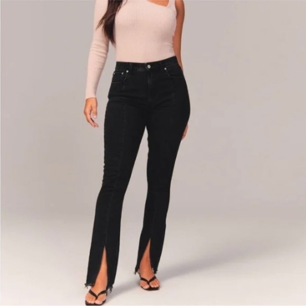 Abercrombie & Fitch Skinny High Rise Black Jeans Split Hem Sz 2 / 26 Regular